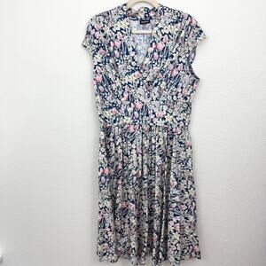 Retrolicious Womens Midi Dress Size XL Retro Floral 100% Cotton Made In USA Blue